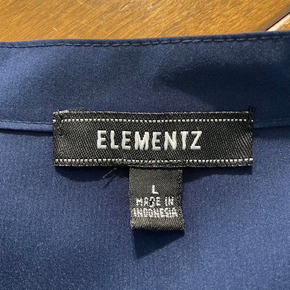 Elementz Women's Blue V Neck Long Sleeve Button Up Shirt Top Blouse Sz L - Picture 2 of 10